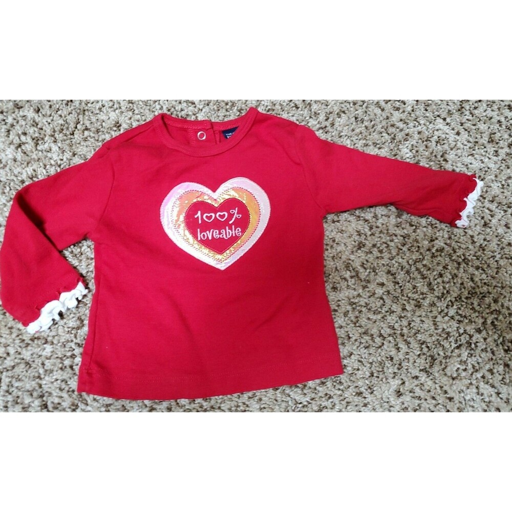 Girl's 6-9 months The Children's Place red heart 100% Loveable long sleeve shirt